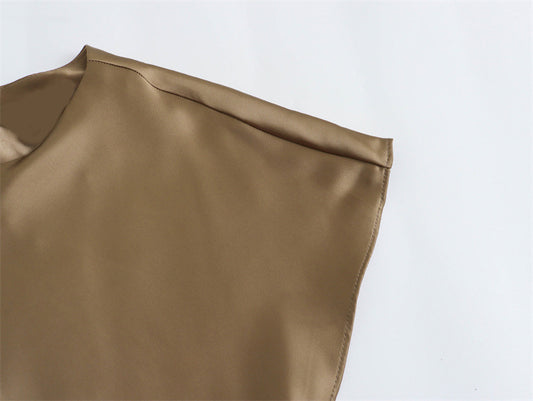 Damen Satin Abendkleid – Elegantes Midi-Kleid mit Keyhole-Rücken (A-Linie, ärmellos)