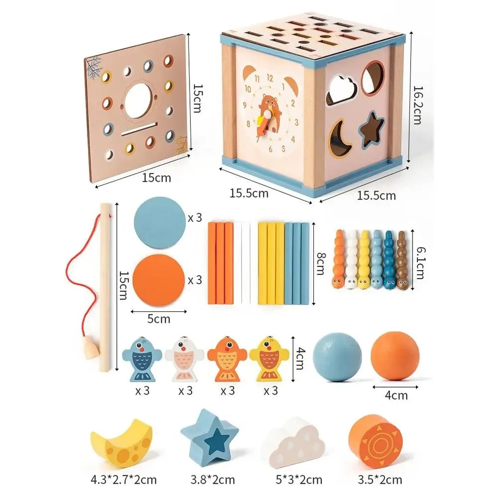 Montessori Busy Box aus Holz – Frühförderung & spielerisches Lernen, multifunktionale Lernbox mit Angeln, Zuordnen & Matching (Treasure Box)