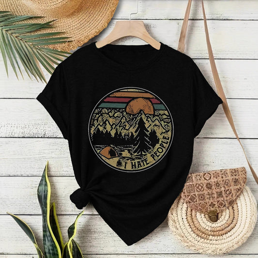 Damen Kurzarm-T-Shirt mit Camping-Schriftzug