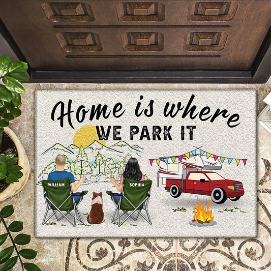 Home Is Where We Park It – You and Me and the Dogs“ – Geschenk für Camping-Fans – Personalisierte Fußmatte