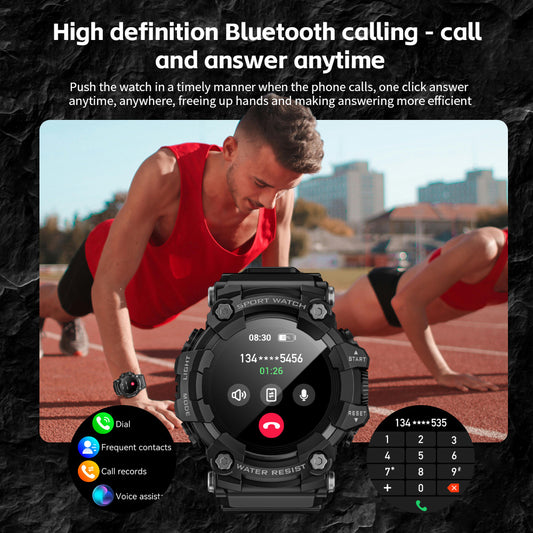 Outdoor-Sport-Smartwatch ATTACK GT – mit Bluetooth-Anruf, Kompass, Taschenlampe und Musikfunktion.