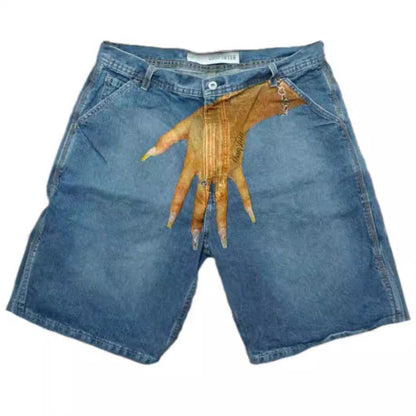 Y2K Hip-Hop Denim-Shorts mit Print für Herren im Europa-/US-Style – High-Street-Style, auch als Couple-Look geeignet, lässige 5/4-Hose