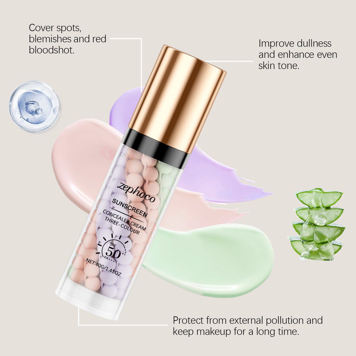 zephoco 3-Farbiger Rainbow Protective Primer – Ausgleichender Primer & Concealer mit Glow-Effekt