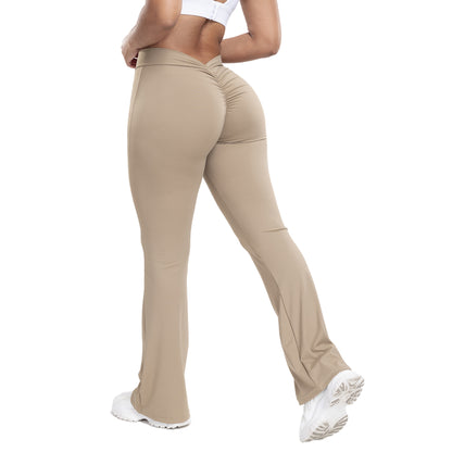 Damen Peach-Trumpethose – High-Waist Yoga-Hose mit Po-Lift-Effekt, eng anliegend mit weitem Bein, ideal für Fitness & Training