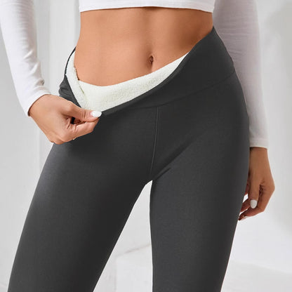 Damen High-Waist Leggings für Herbst & Winter – warme Yoga-Leggings mit Fleece/Velours-Futter, extra dick, mit Lammwoll-Anteil (Lamb Wool Look)