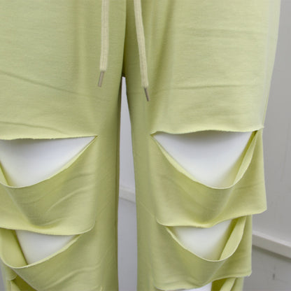 Neue Herbst-Hose mit hoher Taille, Destroyed-Details (Risse), lässig, locker geschnitten, mit tailliertem Bund und weitem Bein