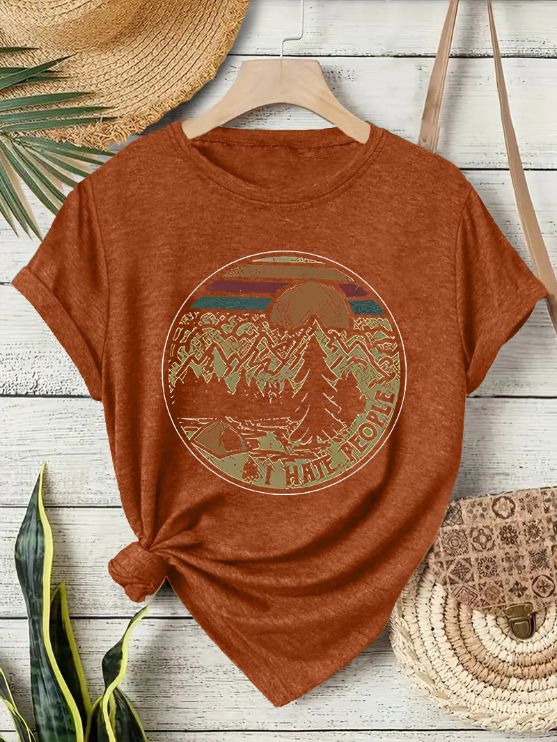 Damen Kurzarm-T-Shirt mit Camping-Schriftzug