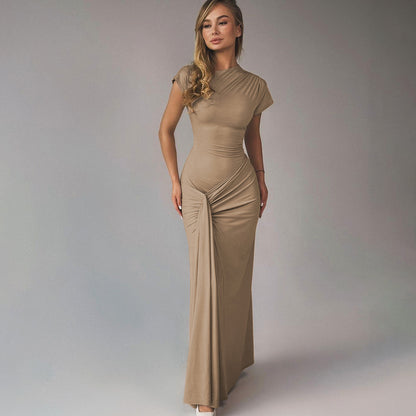 Neues Damenkleid für den Herbst – modisch & elegant, Slim Fit mit Falten, Schnürung und kurzen Ärmeln