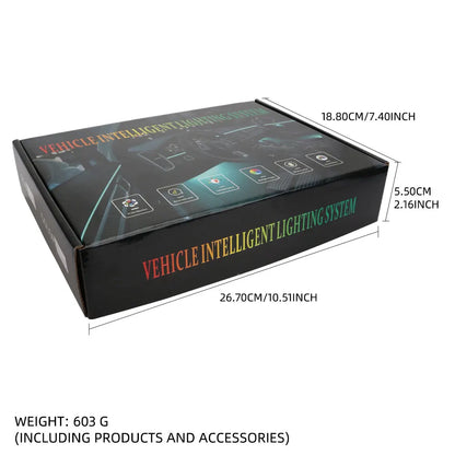 10-in-1 Auto-LED-Acryl-Lichtstreifen (RGB Symphony) – Innenraum-Lichtleisten fürs Auto mit Fernbedienung/App-Steuerung; dekorative Ambientebeleuchtung / Atmosphärenlampe.