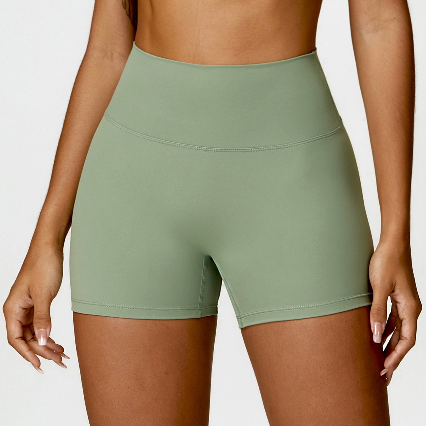 Gebürstete High-Waist Yoga-Shorts – bauchformend, Po-liftend (Peach-Effekt), eng anliegend, ideal zum Laufen & fürs Fitness-Training