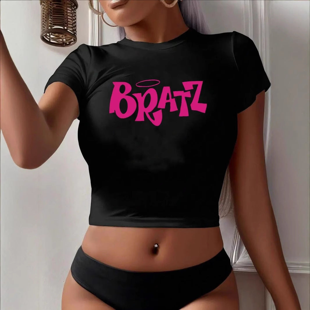 Modisches Sommer-Top mit Buchstaben-Print – figurbetontes, kurzärmeliges T-Shirt im „Spicy Girl“-Style (casual & bequem)