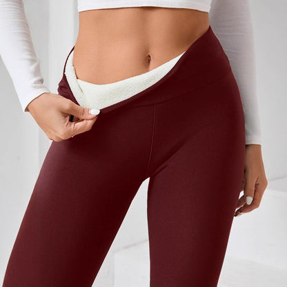 Damen High-Waist Leggings für Herbst & Winter – warme Yoga-Leggings mit Fleece/Velours-Futter, extra dick, mit Lammwoll-Anteil (Lamb Wool Look)