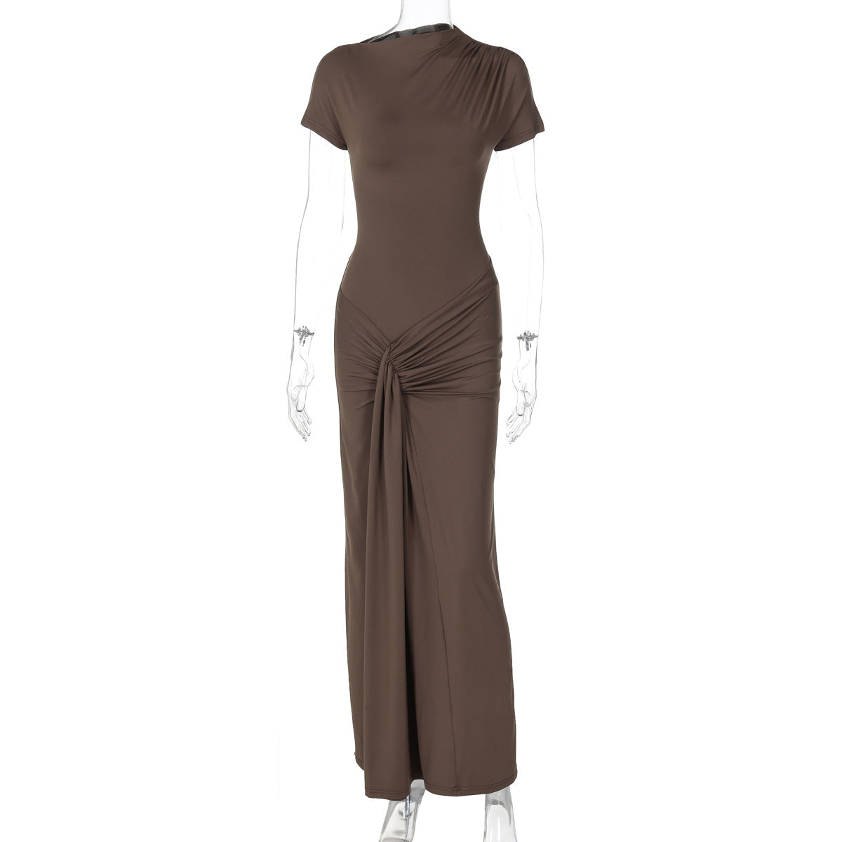 Neues Damenkleid für den Herbst – modisch & elegant, Slim Fit mit Falten, Schnürung und kurzen Ärmeln