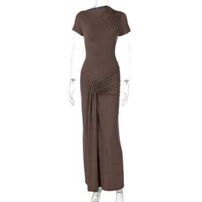 Neues Damenkleid für den Herbst – modisch & elegant, Slim Fit mit Falten, Schnürung und kurzen Ärmeln