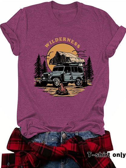 Kurzarm-T-Shirt „WILDERNESS“ – Camping & Fahrzeug-Motiv