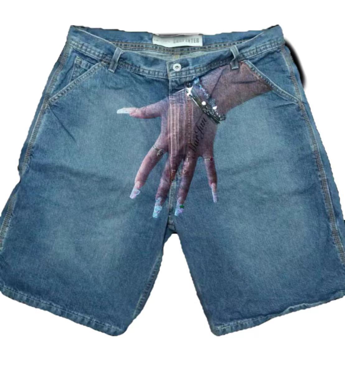Y2K Hip-Hop Denim-Shorts mit Print für Herren im Europa-/US-Style – High-Street-Style, auch als Couple-Look geeignet, lässige 5/4-Hose
