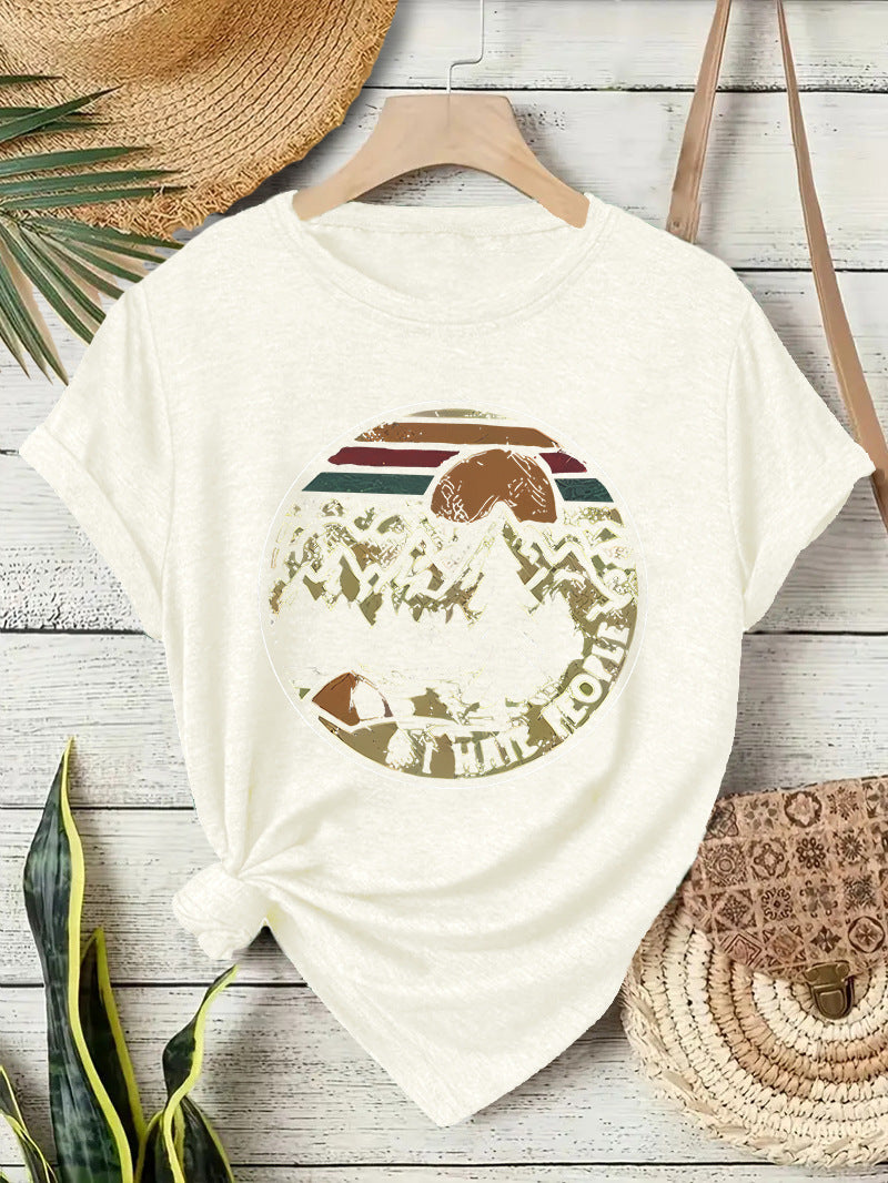 Damen Kurzarm-T-Shirt mit Camping-Schriftzug