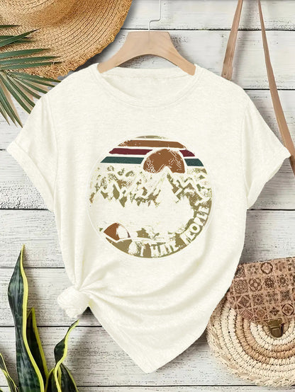 Damen Kurzarm-T-Shirt mit Camping-Schriftzug