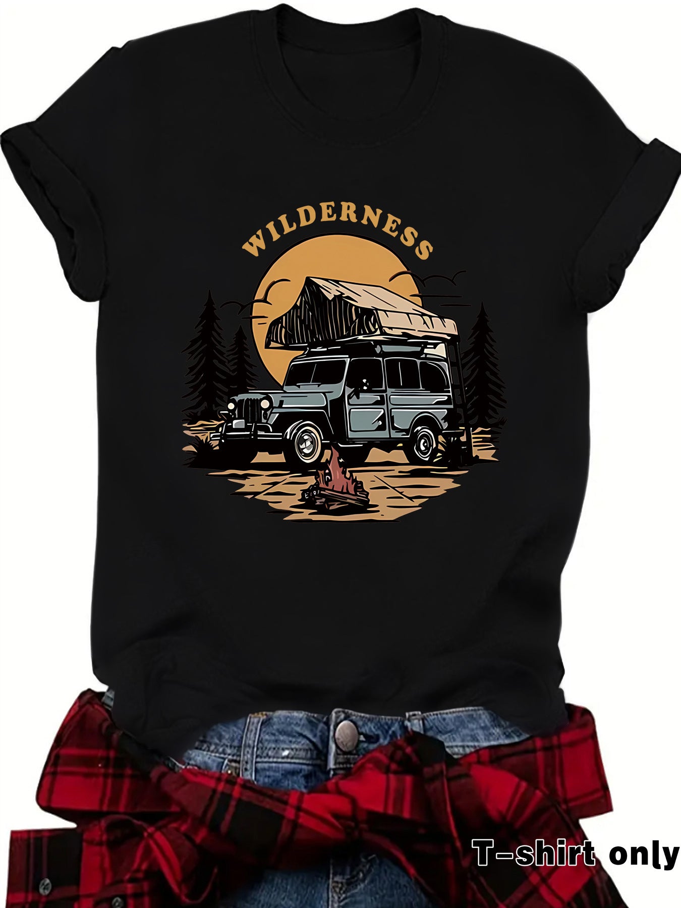 Kurzarm-T-Shirt „WILDERNESS“ – Camping & Fahrzeug-Motiv