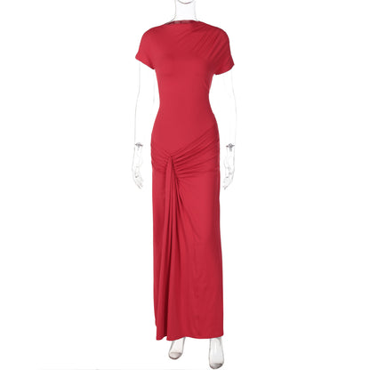 Neues Damenkleid für den Herbst – modisch & elegant, Slim Fit mit Falten, Schnürung und kurzen Ärmeln