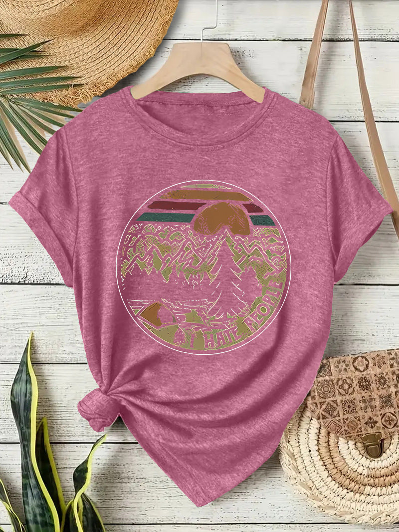 Damen Kurzarm-T-Shirt mit Camping-Schriftzug