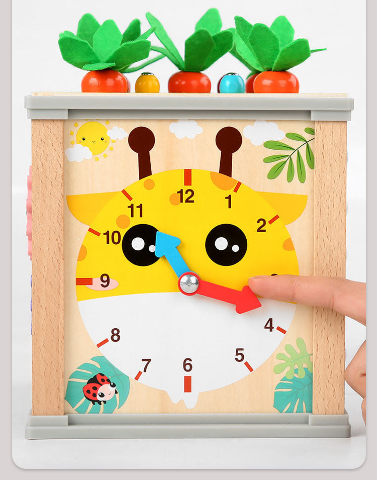 Multifunktionale Holz-Schatzkiste für Kinder (Frucht-Design) – Zieh-Radieschen, Insektenfang-Spiel & Frühförder-Puzzle, Lernspielzeug aus Holz