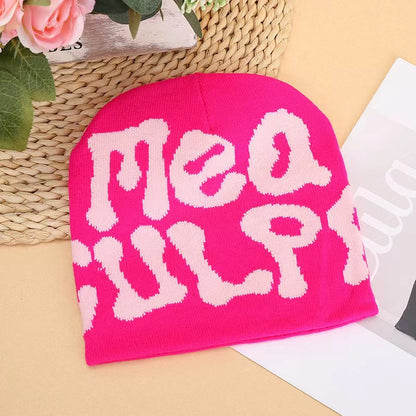 Warme Strickmütze (Beanie) – Jacquard, Alphabet/Letter-Design, Fashion & Alltag, Wintermütze