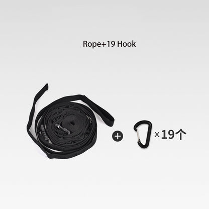 Verstellbare Camping-Wäscheleine fürs Zelt – Aufbewahrungs-/Hängeleine mit 19 Haken