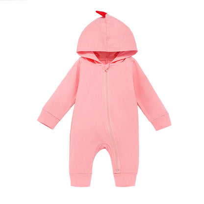 Neues Baby-Langarm-Strampler-Design (Frühling & Herbst) – Dino-Kapuzen-Overall mit Reißverschluss, einteiliger Krabbleranzug / Romper
