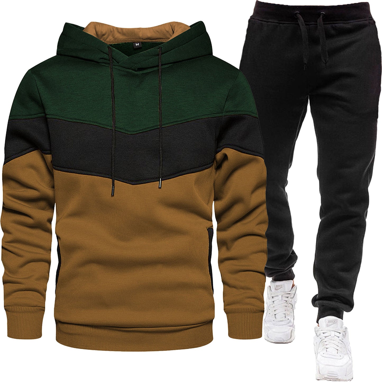 Herren-Zweiteiler (Hoodie + Hose) im Colorblock-Design – sportlich & casual, Patchwork Kapuzenpullover für Frühling/Herbst mit langer Hose