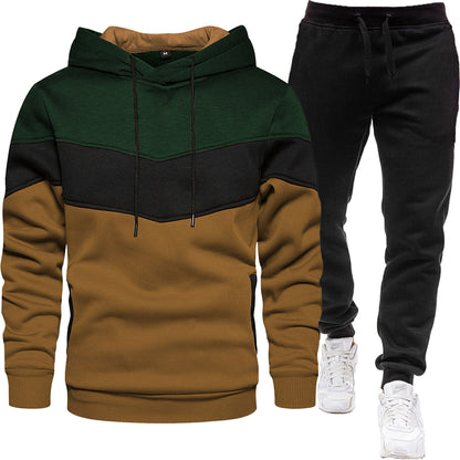 Herren-Zweiteiler (Hoodie + Hose) im Colorblock-Design – sportlich & casual, Patchwork Kapuzenpullover für Frühling/Herbst mit langer Hose