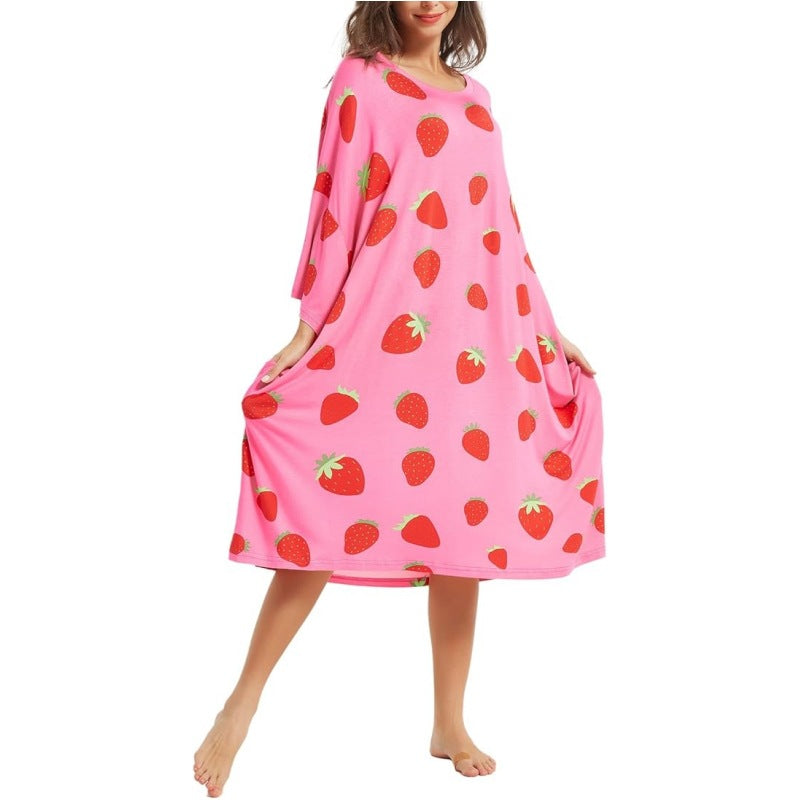 Damen-Nachthemd / Homewear – T-Shirt-Style, kurzarm, mit Print & Taschen