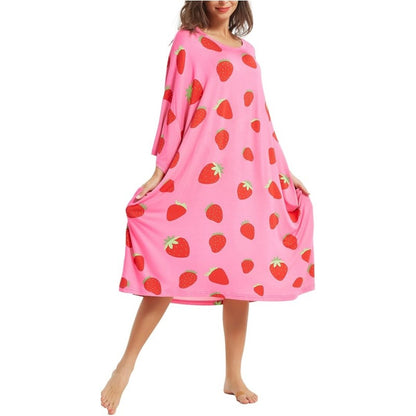 Damen-Nachthemd / Homewear – T-Shirt-Style, kurzarm, mit Print & Taschen