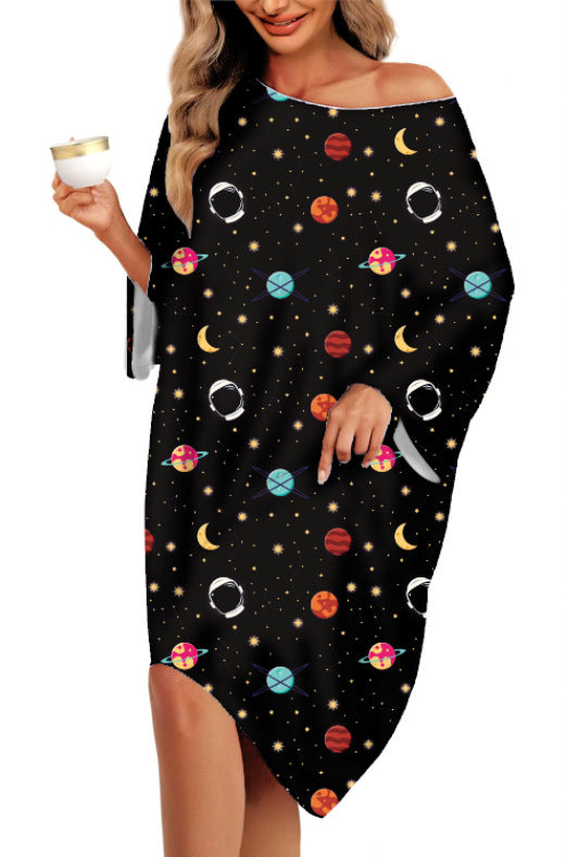 Damen-Nachthemd / Homewear – T-Shirt-Style, kurzarm, mit Print & Taschen