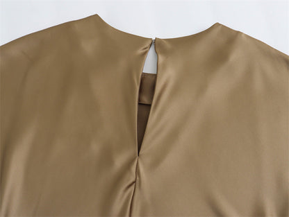 Damen Satin Abendkleid – Elegantes Midi-Kleid mit Keyhole-Rücken (A-Linie, ärmellos)