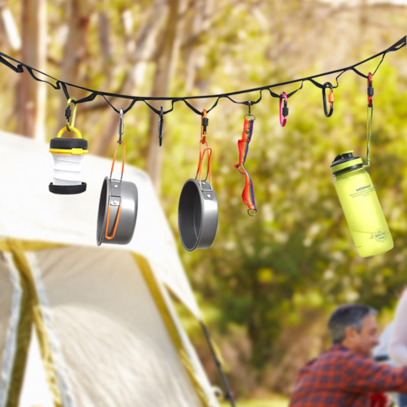 Verstellbare Camping-Wäscheleine fürs Zelt – Aufbewahrungs-/Hängeleine mit 19 Haken
