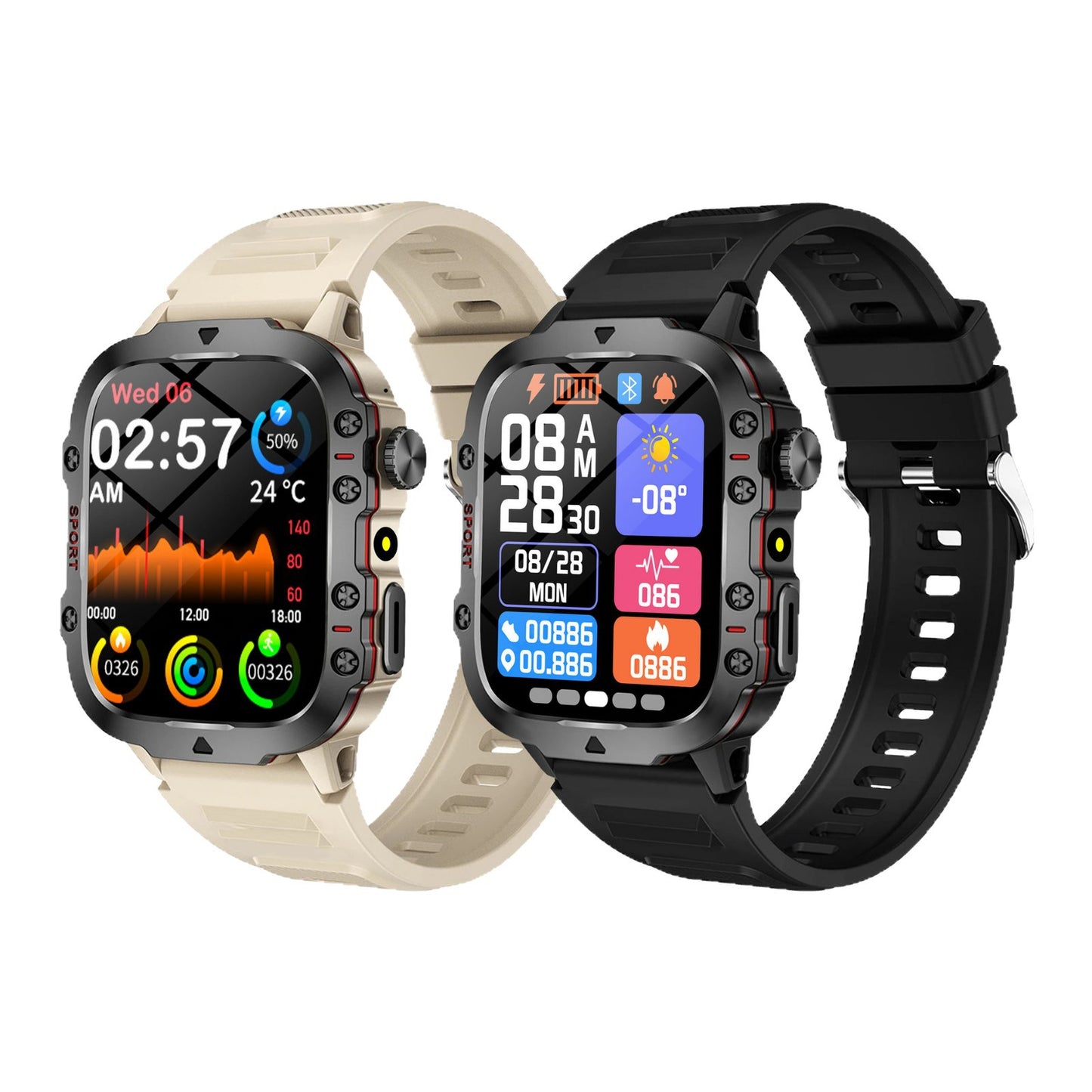Smart Sports Outdoor Smartwatch / Fitness-Tracker H19 – mit Herzfrequenzmessung, Schrittzähler und Schlaftracking; Bluetooth-Anrufe, kompatibel mit iOS.