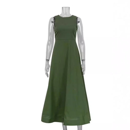 Elegantes grünes Damenkleid – modisches, ärmelloses Rundhalskleid im neuen Casual-Style, mit hoher Taille und A-Linien-Schnitt (mid waist)
