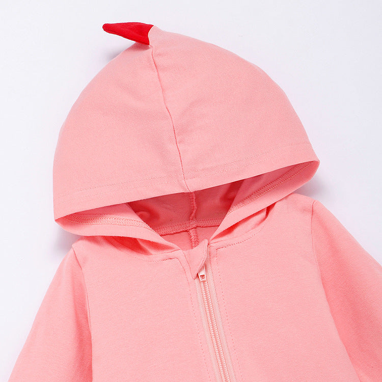 Neues Baby-Langarm-Strampler-Design (Frühling & Herbst) – Dino-Kapuzen-Overall mit Reißverschluss, einteiliger Krabbleranzug / Romper