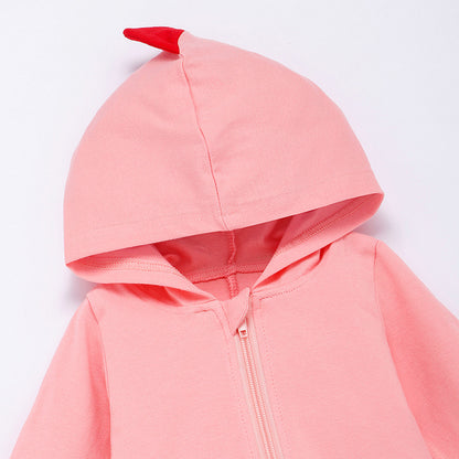 Neues Baby-Langarm-Strampler-Design (Frühling & Herbst) – Dino-Kapuzen-Overall mit Reißverschluss, einteiliger Krabbleranzug / Romper