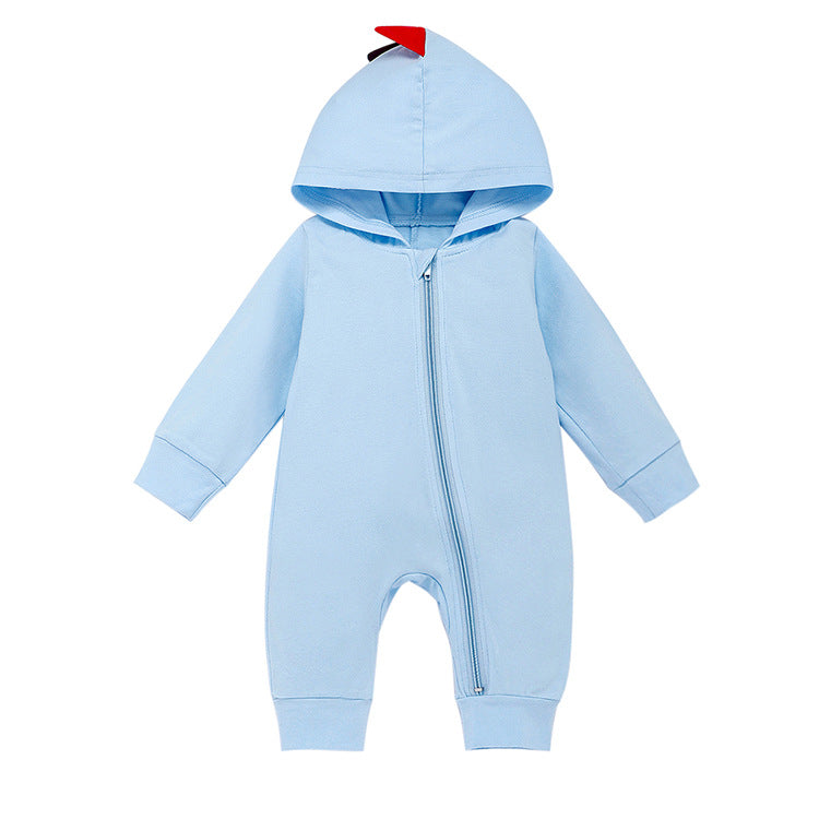 Neues Baby-Langarm-Strampler-Design (Frühling & Herbst) – Dino-Kapuzen-Overall mit Reißverschluss, einteiliger Krabbleranzug / Romper
