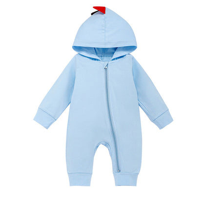Neues Baby-Langarm-Strampler-Design (Frühling & Herbst) – Dino-Kapuzen-Overall mit Reißverschluss, einteiliger Krabbleranzug / Romper