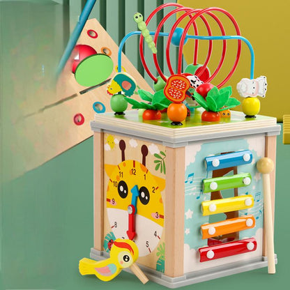 Multifunktionale Holz-Schatzkiste für Kinder (Frucht-Design) – Zieh-Radieschen, Insektenfang-Spiel & Frühförder-Puzzle, Lernspielzeug aus Holz