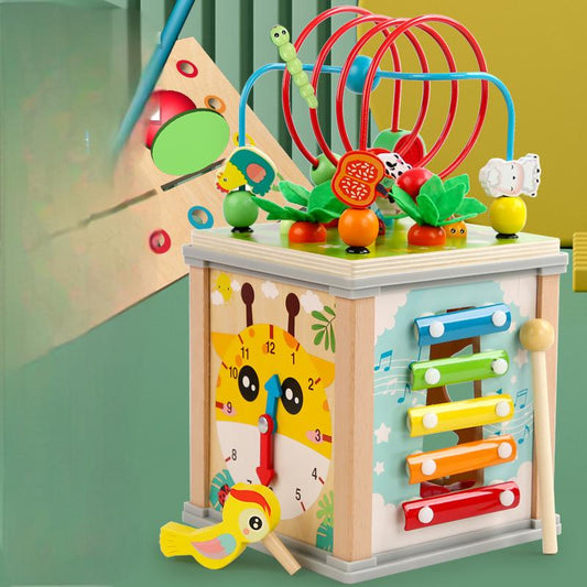 Multifunktionale Holz-Schatzkiste für Kinder (Frucht-Design) – Zieh-Radieschen, Insektenfang-Spiel & Frühförder-Puzzle, Lernspielzeug aus Holz