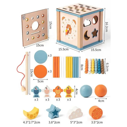 Montessori Busy Box aus Holz – Frühförderung & spielerisches Lernen, multifunktionale Lernbox mit Angeln, Zuordnen & Matching (Treasure Box)