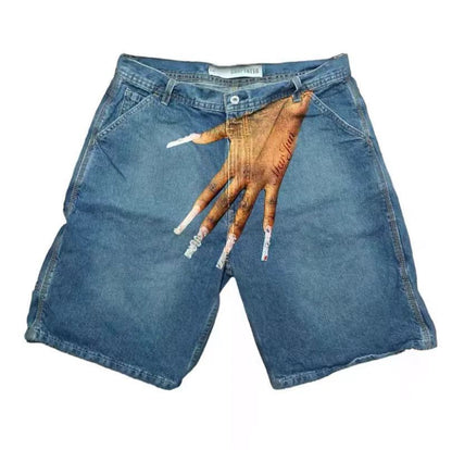 Y2K Hip-Hop Denim-Shorts mit Print für Herren im Europa-/US-Style – High-Street-Style, auch als Couple-Look geeignet, lässige 5/4-Hose
