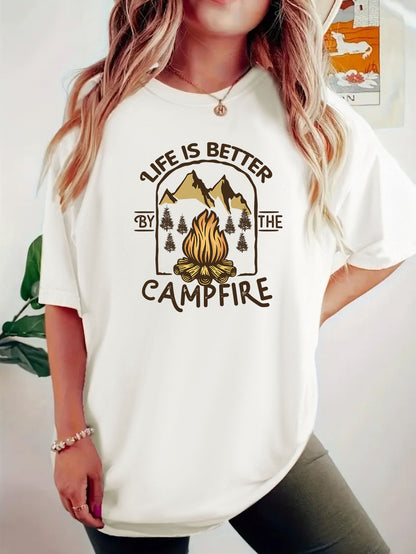 Kurzarm-T-Shirt mit Camping-Print