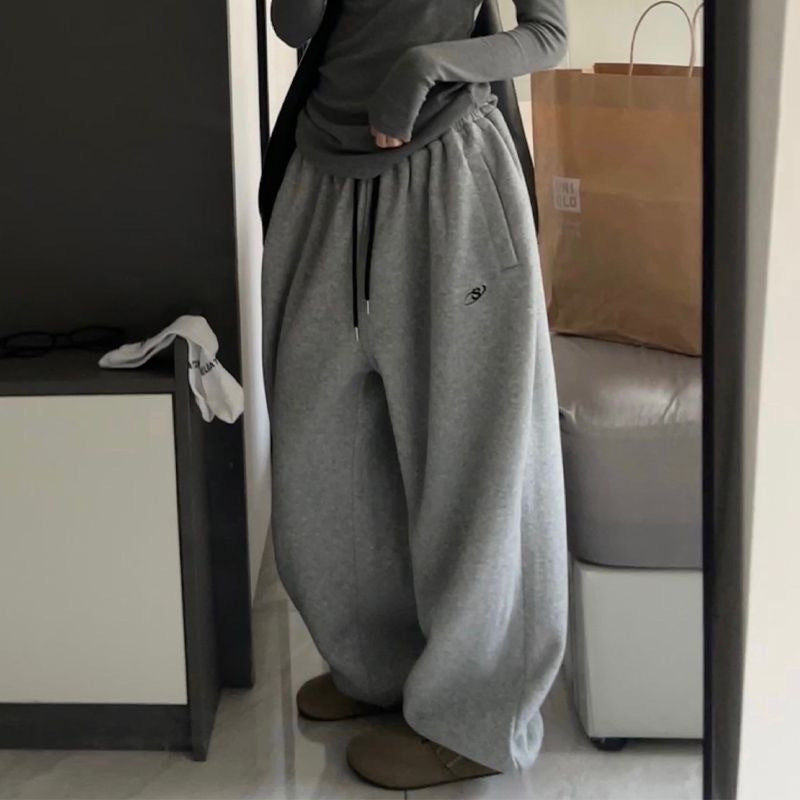 Baumwoll-Flanell Schnee-Sweathose – locker geschnitten, mit Bündchen am Bein, extra lang (Floor-Length), sportliche Jogginghose