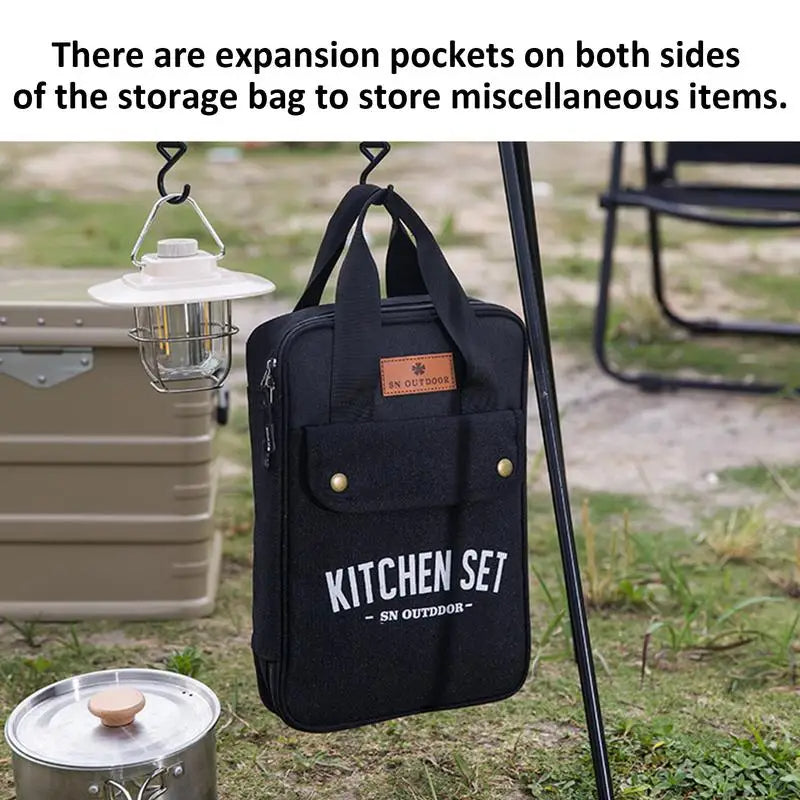 Camping-Küchenset (8-teilig) – Outdoor-Kochgeschirr & Edelstahl-Utensilien – Reiseset mit Organizer-Aufbewahrungstasche