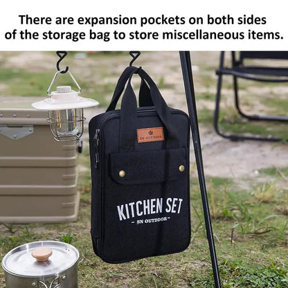 Camping-Küchenset (8-teilig) – Outdoor-Kochgeschirr & Edelstahl-Utensilien – Reiseset mit Organizer-Aufbewahrungstasche